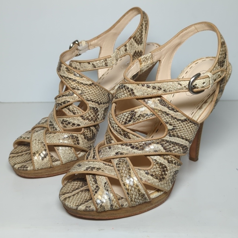 Coach Alba criss cross platform stiletto snake leather sandals womans size 8.5